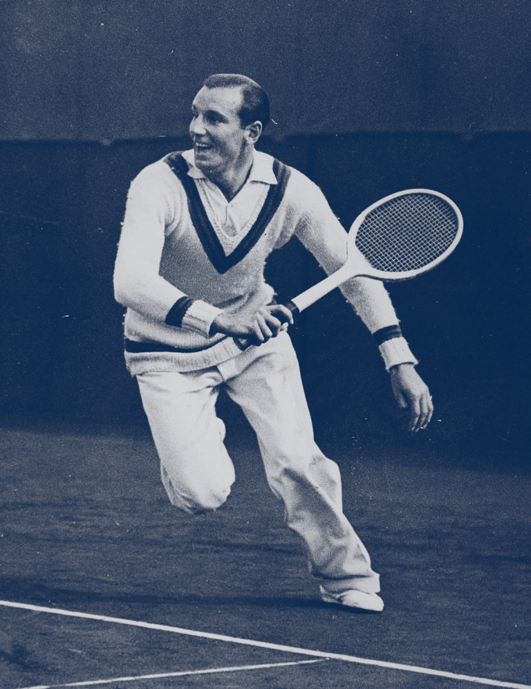 fred perry with slazenger playing lawn tennis